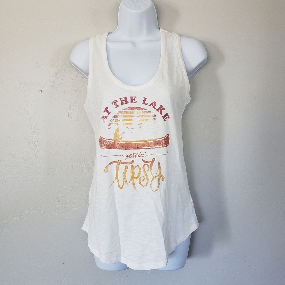 At the Lake Gettin' Tipsy White Tank Top Racerback